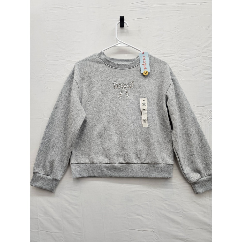 Cat & Jack Girls Pullover Sweatshirt Gray Cotton Blend Casual Size XL (14)